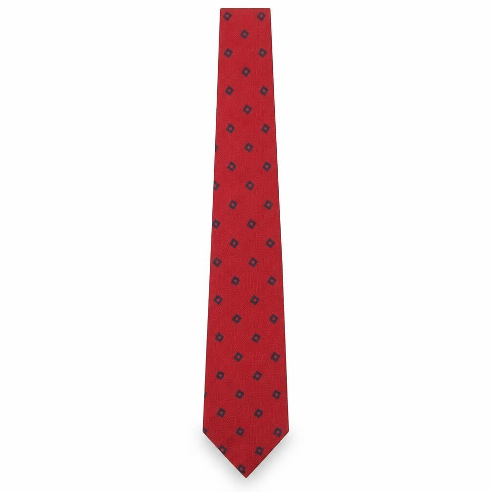 Mens Preworn Red Geometric  Pointed Tie