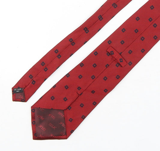 Preworn Mens Red Geometric Silk Pointed Tie One Size