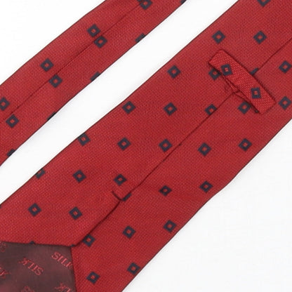 Preworn Mens Red Geometric Silk Pointed Tie One Size
