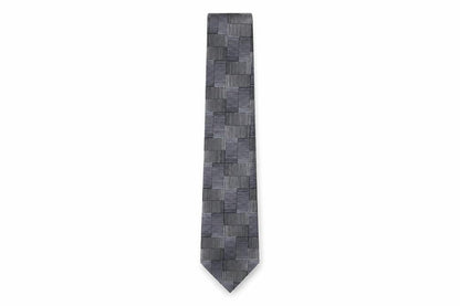 Front view of Rutherford men’s grey geometric silk pointed tie one size