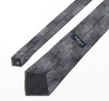 Back view of Rutherford men’s grey geometric silk pointed tie one size
