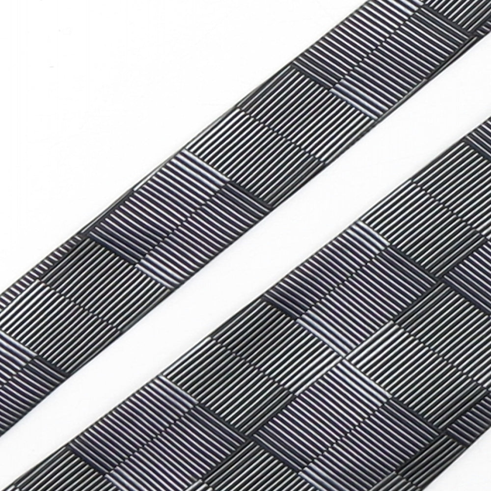 Close-up detail of Rutherford men’s grey geometric silk pointed tie one size