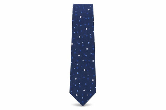 Front view of Debenhams men’s blue polka dot polyester pointed tie one size