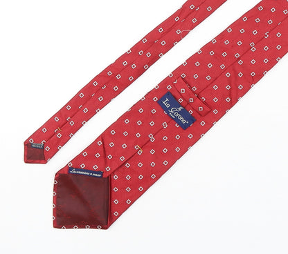 La Corona  Mens Red Geometric Silk Pointed Tie One Size