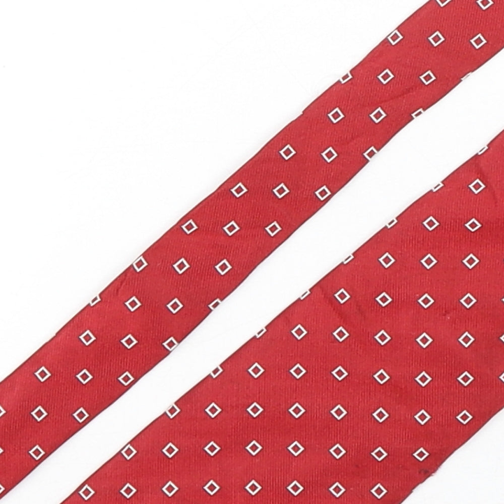 La Corona  Mens Red Geometric Silk Pointed Tie One Size