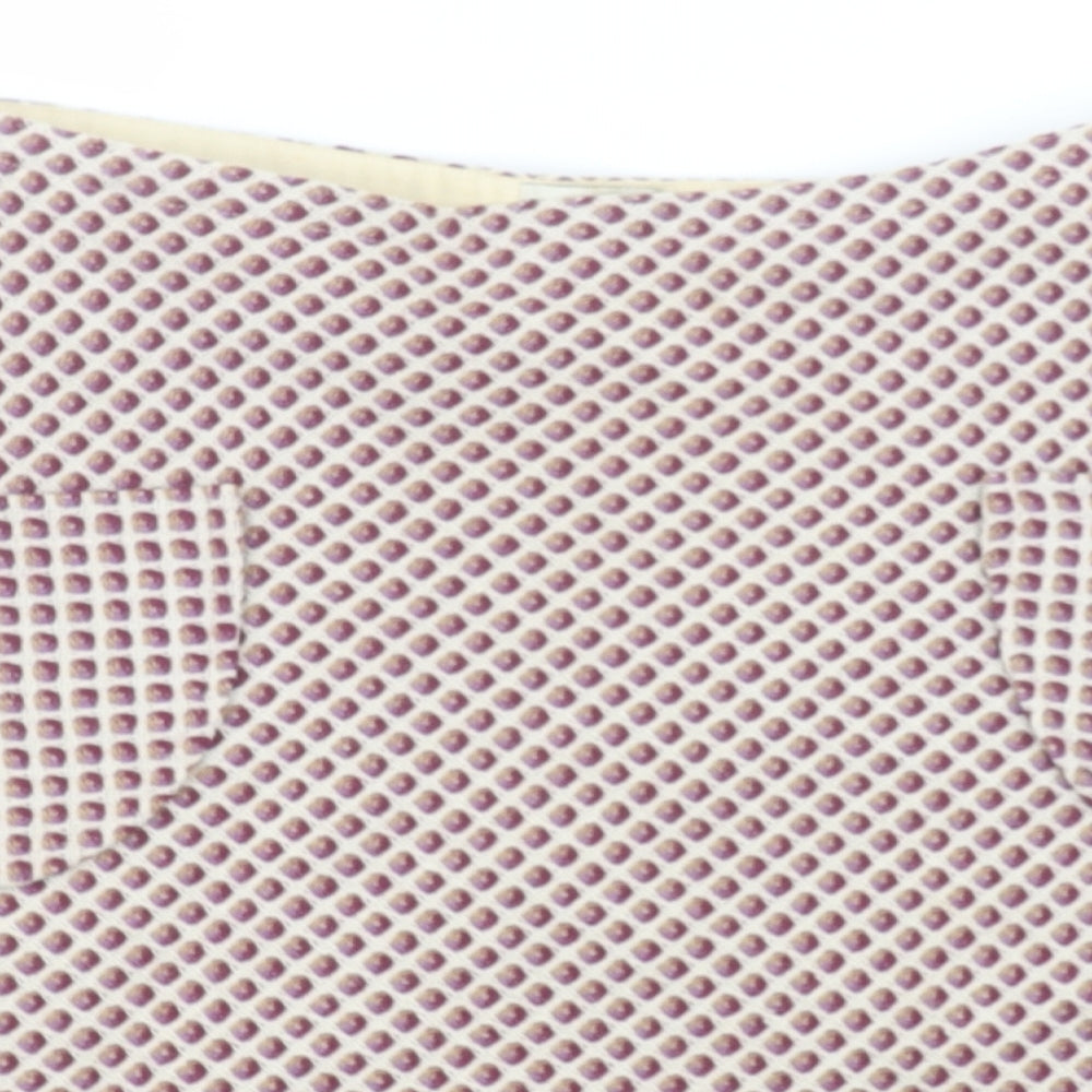Close-up detail of Emanuela women’s red geometric wool a-line set, size UK 12, zip