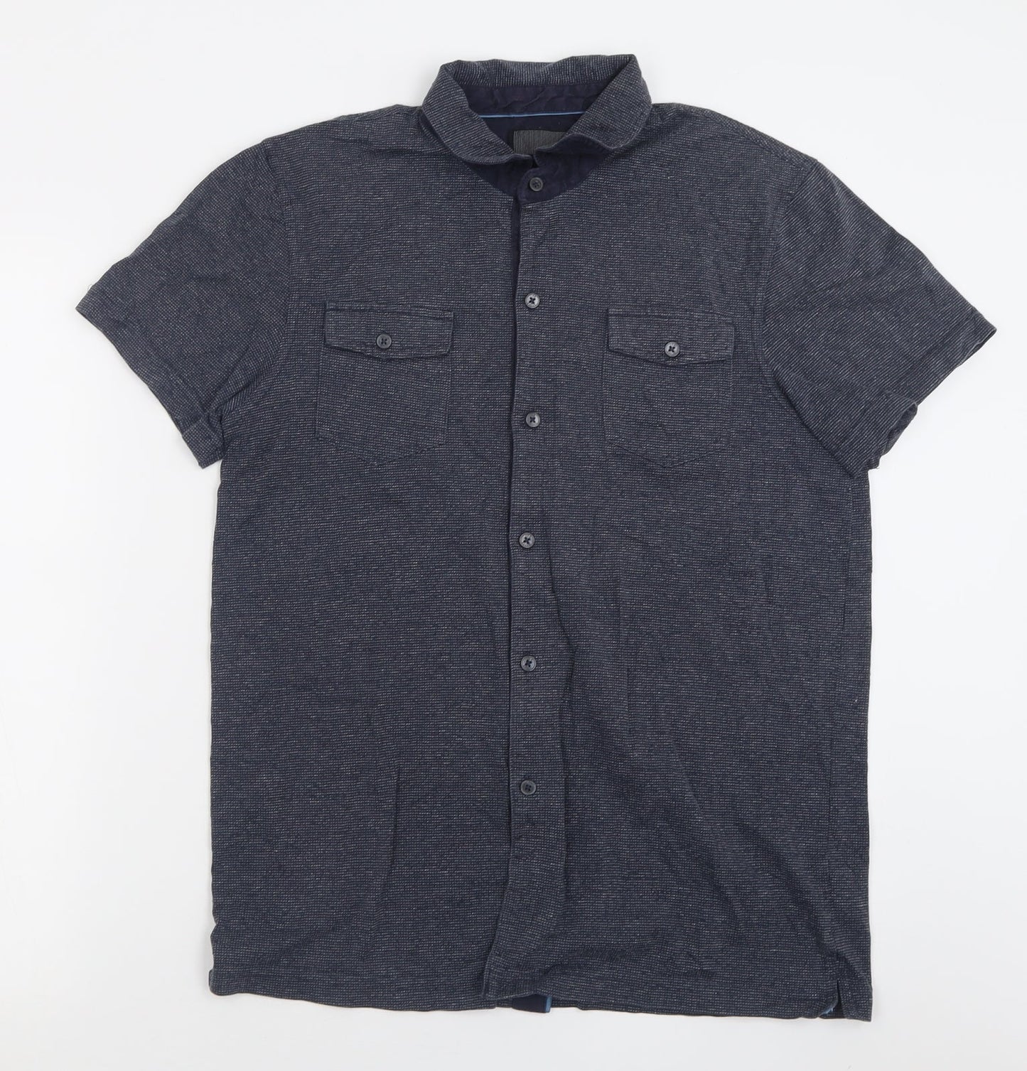 Mens UK Size M IKE BEHAR Blue  Button-Up Short Sleeve Casual Shirt