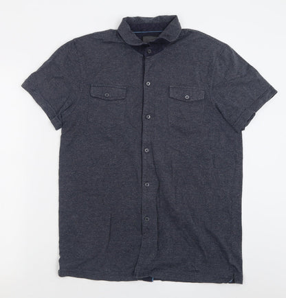 Mens UK Size M IKE BEHAR Blue  Button-Up Short Sleeve Casual Shirt