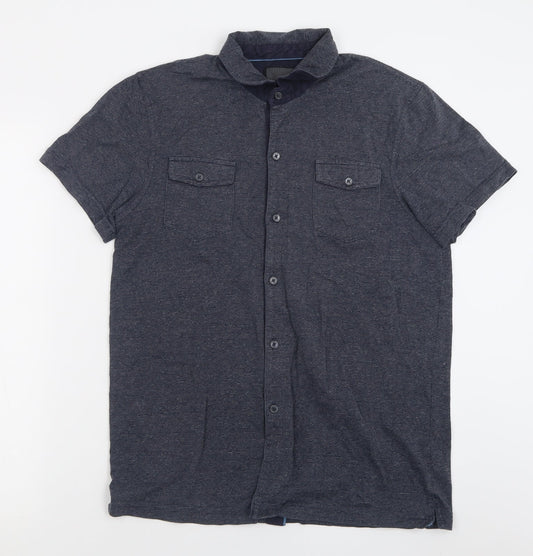 Mens UK Size M IKE BEHAR Blue  Button-Up Short Sleeve Casual Shirt