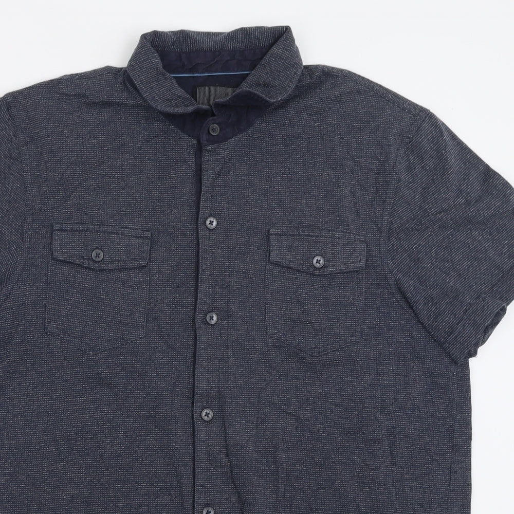 Mens UK Size M IKE BEHAR Blue  Button-Up Short Sleeve Casual Shirt