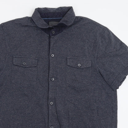 Mens UK Size M IKE BEHAR Blue  Button-Up Short Sleeve Casual Shirt