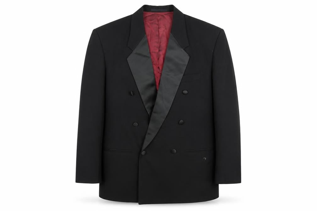 Front view of Preworn men’s black polyacrylate fibre jacket suit jacket, size 40
