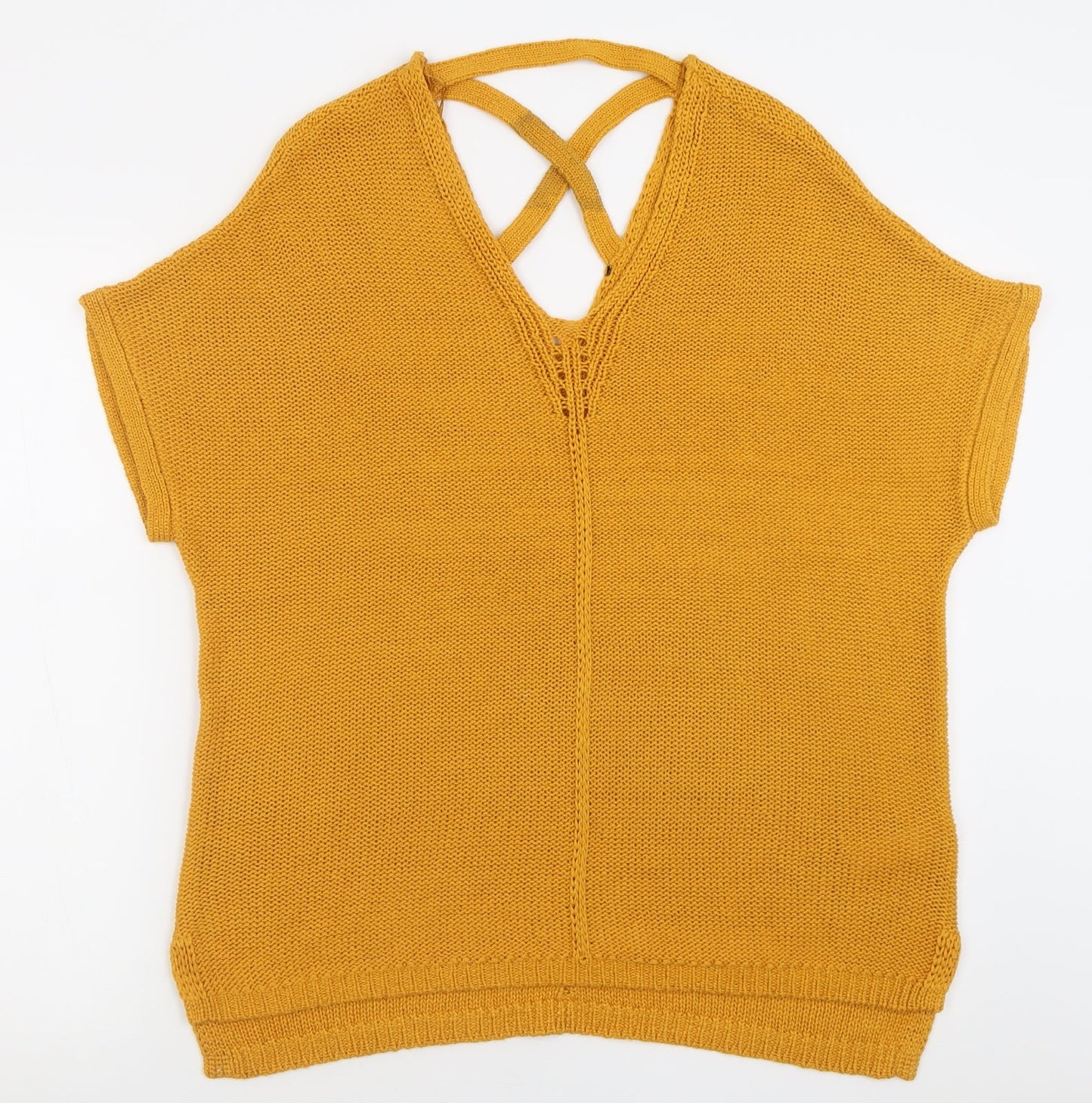 F&F Womens Yellow V-Neck  Acrylic Pullover Jumper Size 14