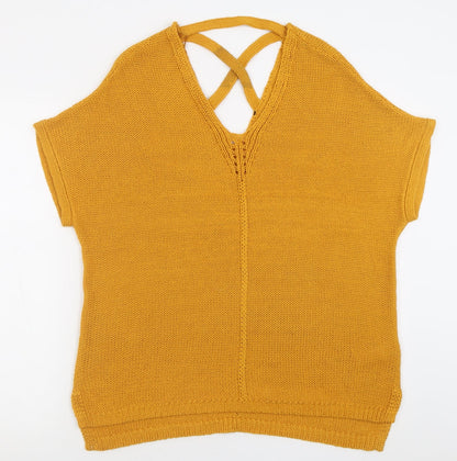 F&F Womens Yellow V-Neck  Acrylic Pullover Jumper Size 14