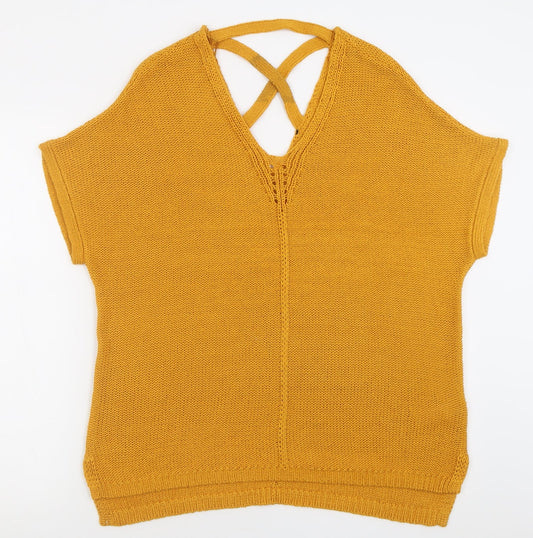 F&F Womens Yellow V-Neck  Acrylic Pullover Jumper Size 14