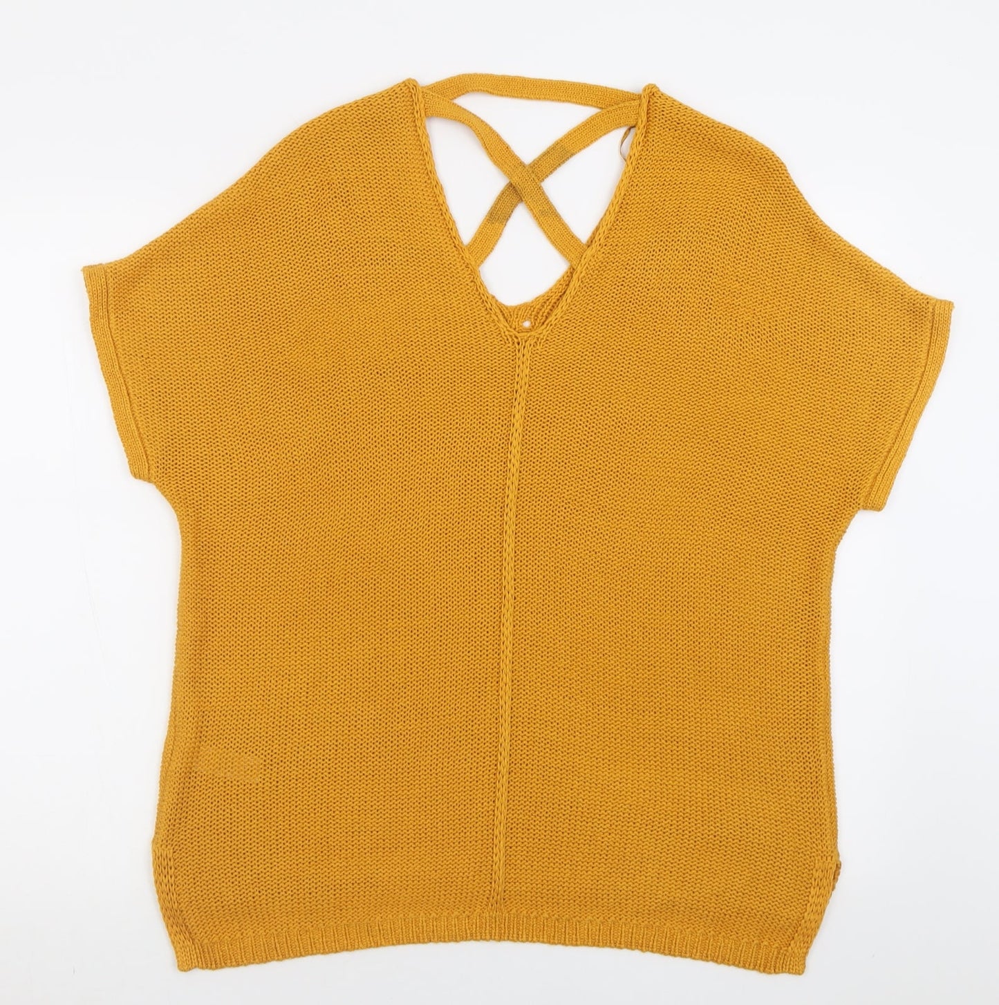 F&F Womens Yellow V-Neck  Acrylic Pullover Jumper Size 14