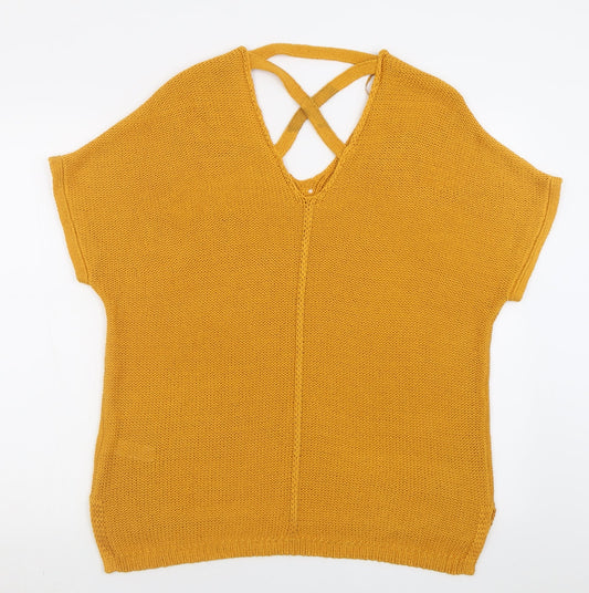 F&F Womens Yellow V-Neck  Acrylic Pullover Jumper Size 14