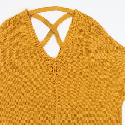 F&F Womens Yellow V-Neck  Acrylic Pullover Jumper Size 14