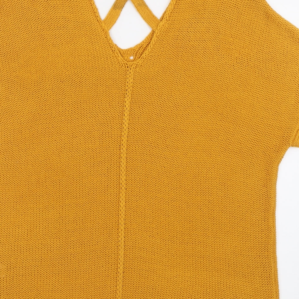 F&F Womens Yellow V-Neck  Acrylic Pullover Jumper Size 14