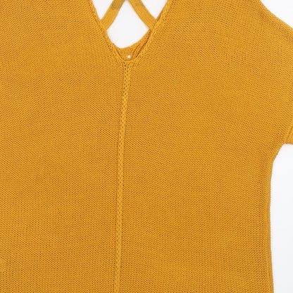 F&F Womens Yellow V-Neck  Acrylic Pullover Jumper Size 14