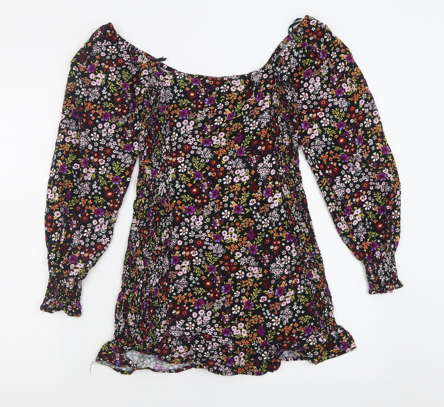 FOREVER 21 Womens Multicoloured Floral Viscose Basic T-Shirt Size S Off the Shoulder