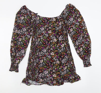 FOREVER 21 Womens Multicoloured Floral Viscose Basic T-Shirt Size S Off the Shoulder