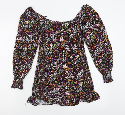 FOREVER 21 Womens Multicoloured Floral Viscose Basic T-Shirt Size S Off the Shoulder