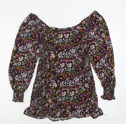 FOREVER 21 Womens Multicoloured Floral Viscose Basic T-Shirt Size S Off the Shoulder