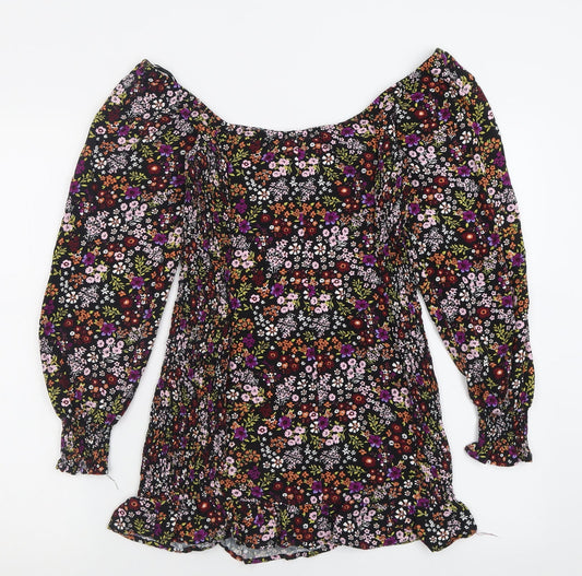 FOREVER 21 Womens Multicoloured Floral Viscose Basic T-Shirt Size S Off the Shoulder