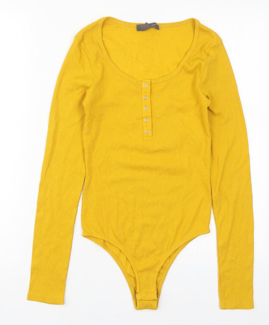 Primark Womens Yellow  Cotton Bodysuit One-Piece Size 6  Button