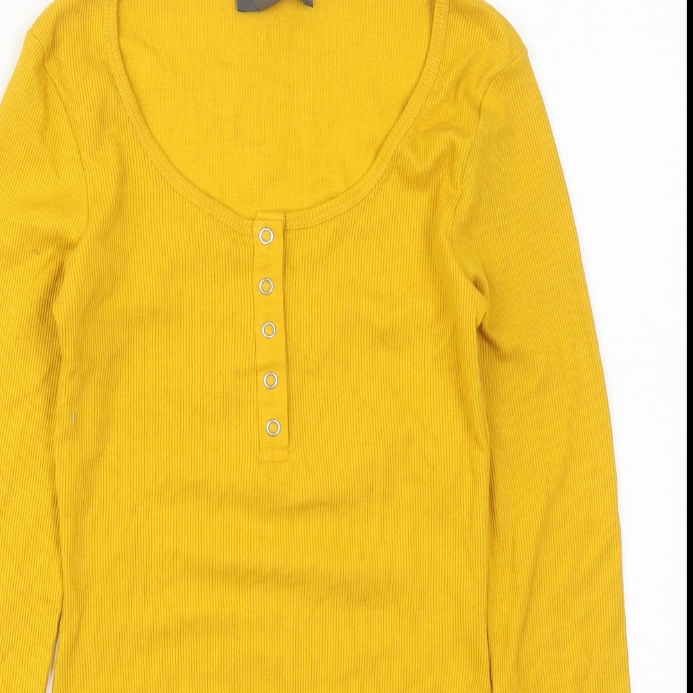 Primark Womens Yellow  Cotton Bodysuit One-Piece Size 6  Button