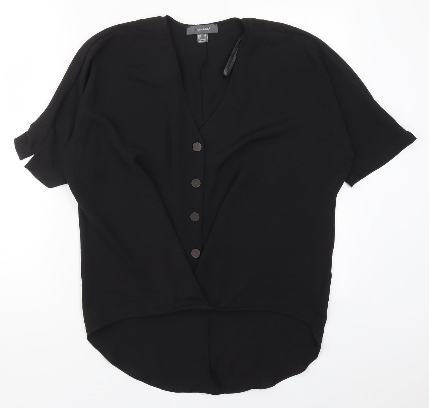 Primark Womens Black  Polyester Basic Blouse Size 6 V-Neck