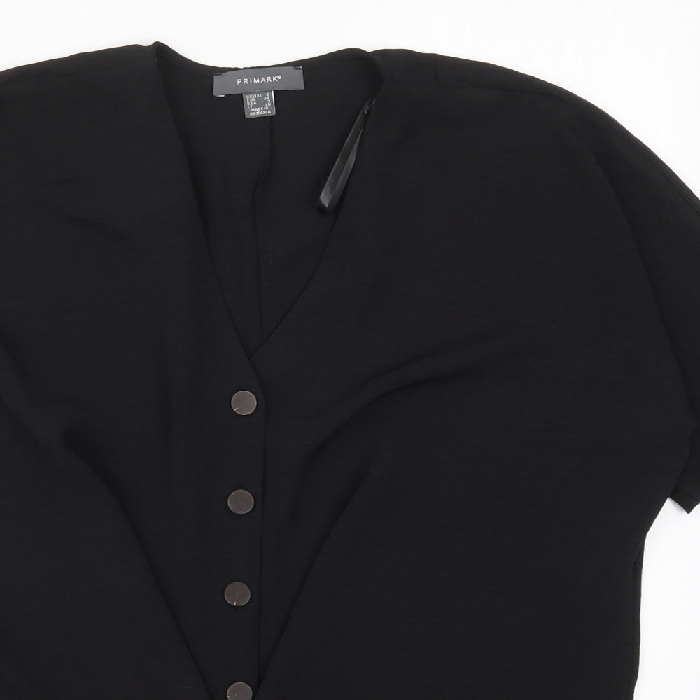 Primark Womens Black  Polyester Basic Blouse Size 6 V-Neck