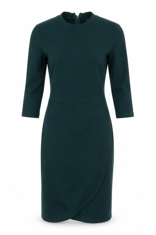 Topshop Womens Green  Viscose Pencil Dress  Size 4  Crew Neck Zip