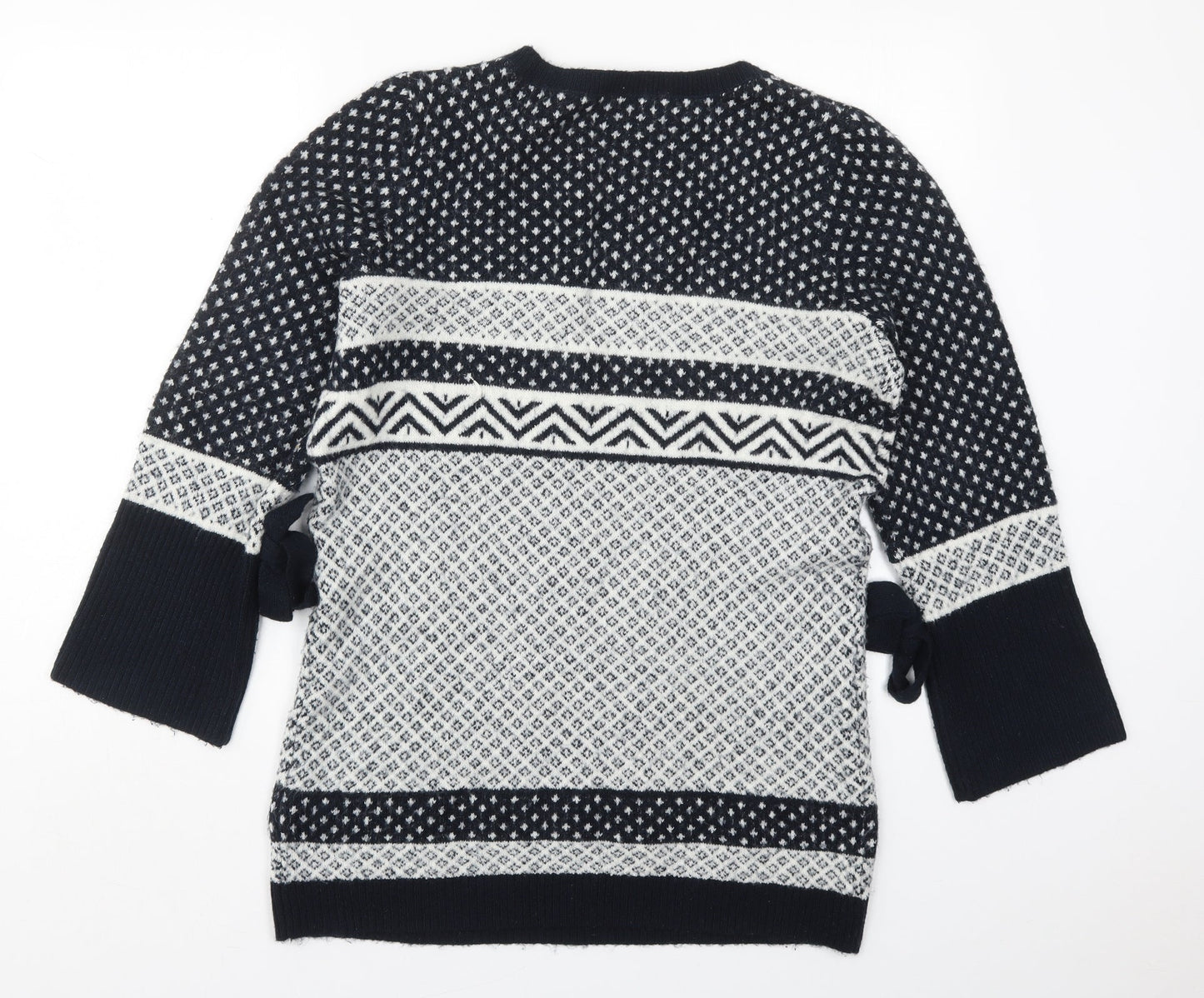 TU Womens Blue Crew Neck Geometric Acrylic Pullover Jumper Size 12