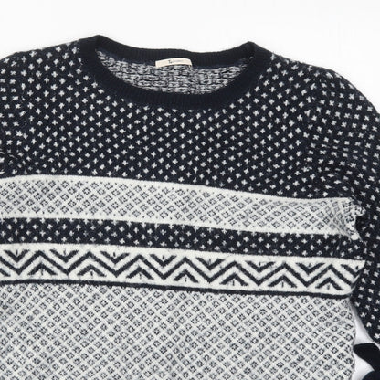 TU Womens Blue Crew Neck Geometric Acrylic Pullover Jumper Size 12