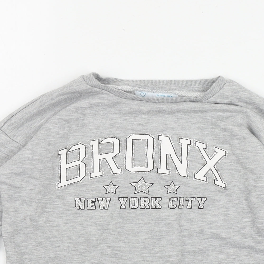Primark Girls Grey  Cotton Pullover Sweatshirt Size 10-11 Years   - 'Bronx'