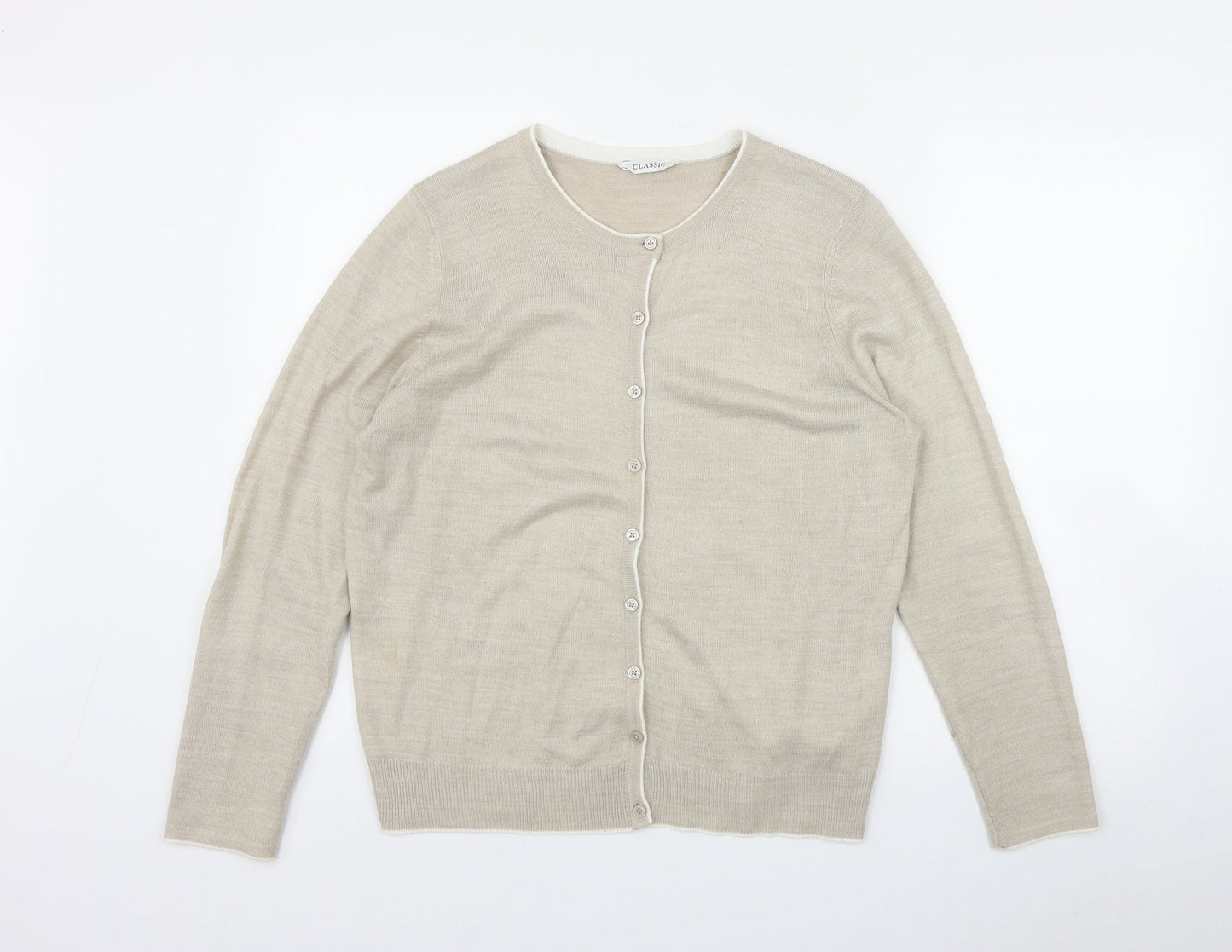 Womens UK Size 14 Classic Beige Cardigan Jumper