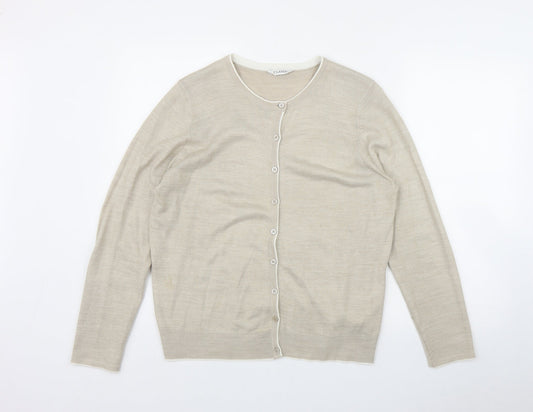 Womens UK Size 14 Classic Beige Cardigan Jumper