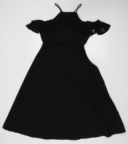 Julian Taylor Womens Black  Cotton Fit & Flare  Size 8  Halter Zip - cold shoudler
