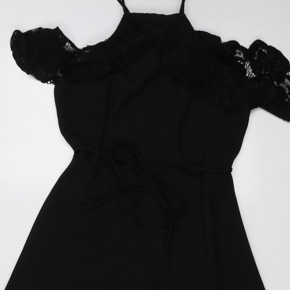 Julian Taylor Womens Black  Cotton Fit & Flare  Size 8  Halter Zip - cold shoudler