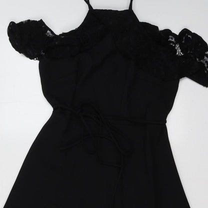Julian Taylor Womens Black  Cotton Fit & Flare  Size 8  Halter Zip - cold shoudler