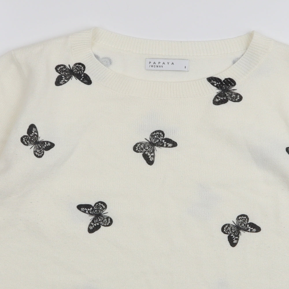Womens UK Size 8 Papaya White Pullover Jumper