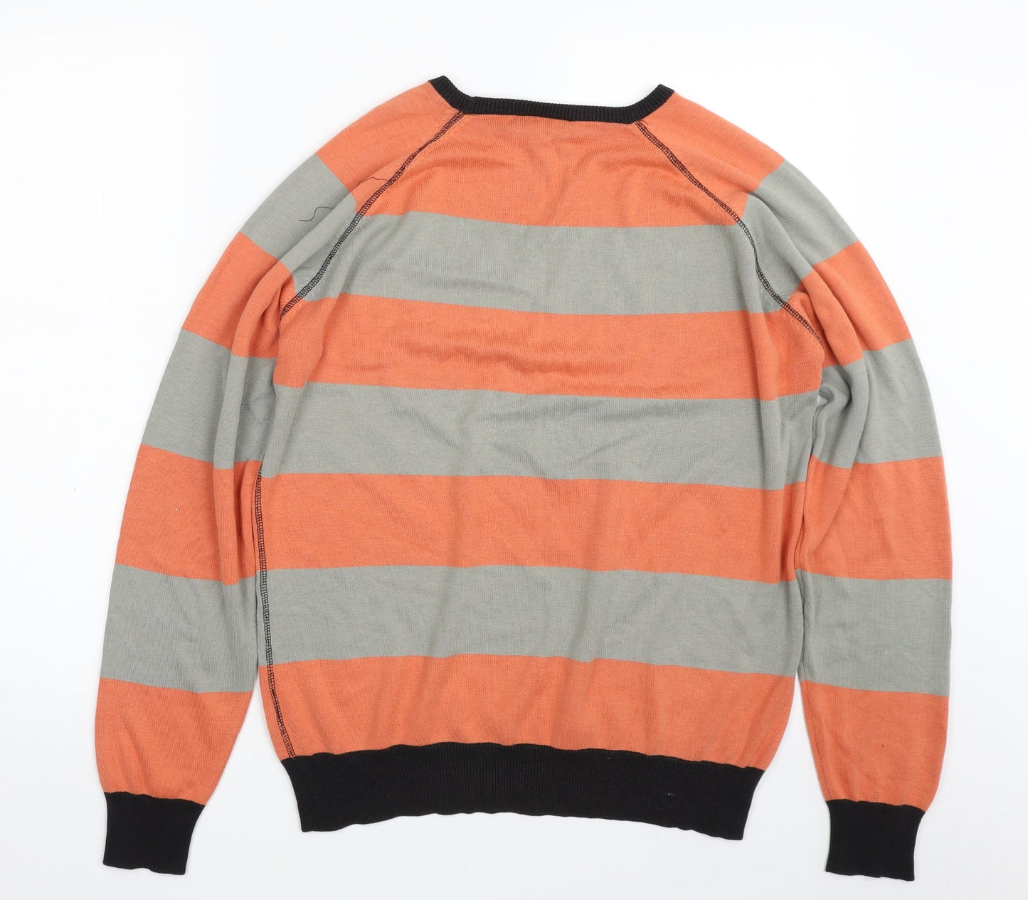 Lime Mens Orange Crew Neck Striped Cotton Pullover Jumper Size L   - Colourblock