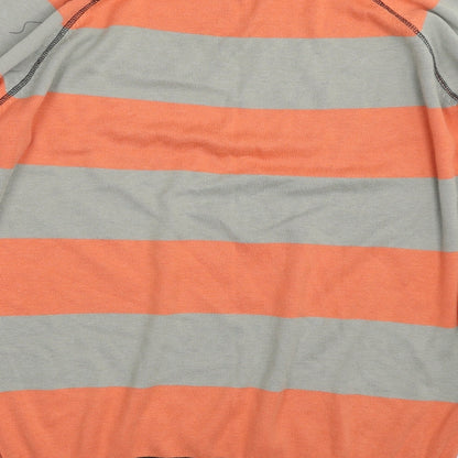 Lime Mens Orange Crew Neck Striped Cotton Pullover Jumper Size L   - Colourblock