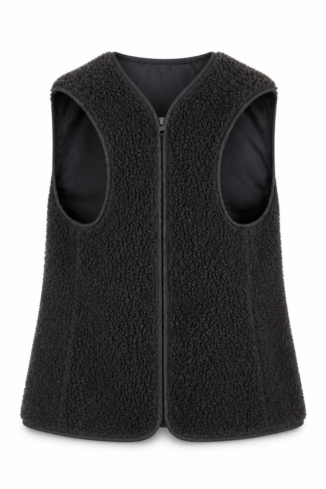 Front view of Vertbaudet girls’ grey gilet jacket, size 7-8, years zip