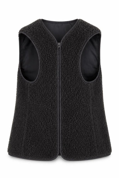 Front view of Vertbaudet girls’ grey gilet jacket, size 7-8, years zip