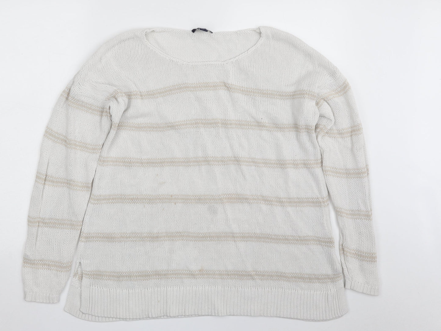 Gap Womens White Round Neck Striped 100% Cotton Pullover Jumper Size XL