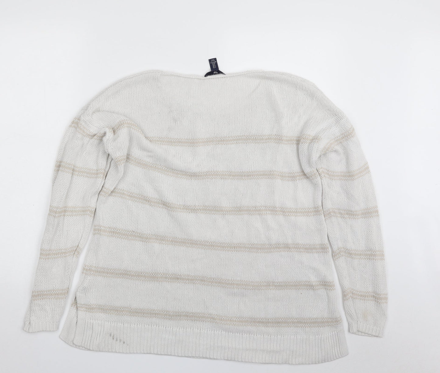 Gap Womens White Round Neck Striped 100% Cotton Pullover Jumper Size XL