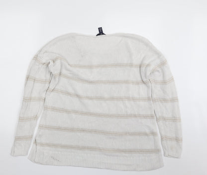 Gap Womens White Round Neck Striped 100% Cotton Pullover Jumper Size XL